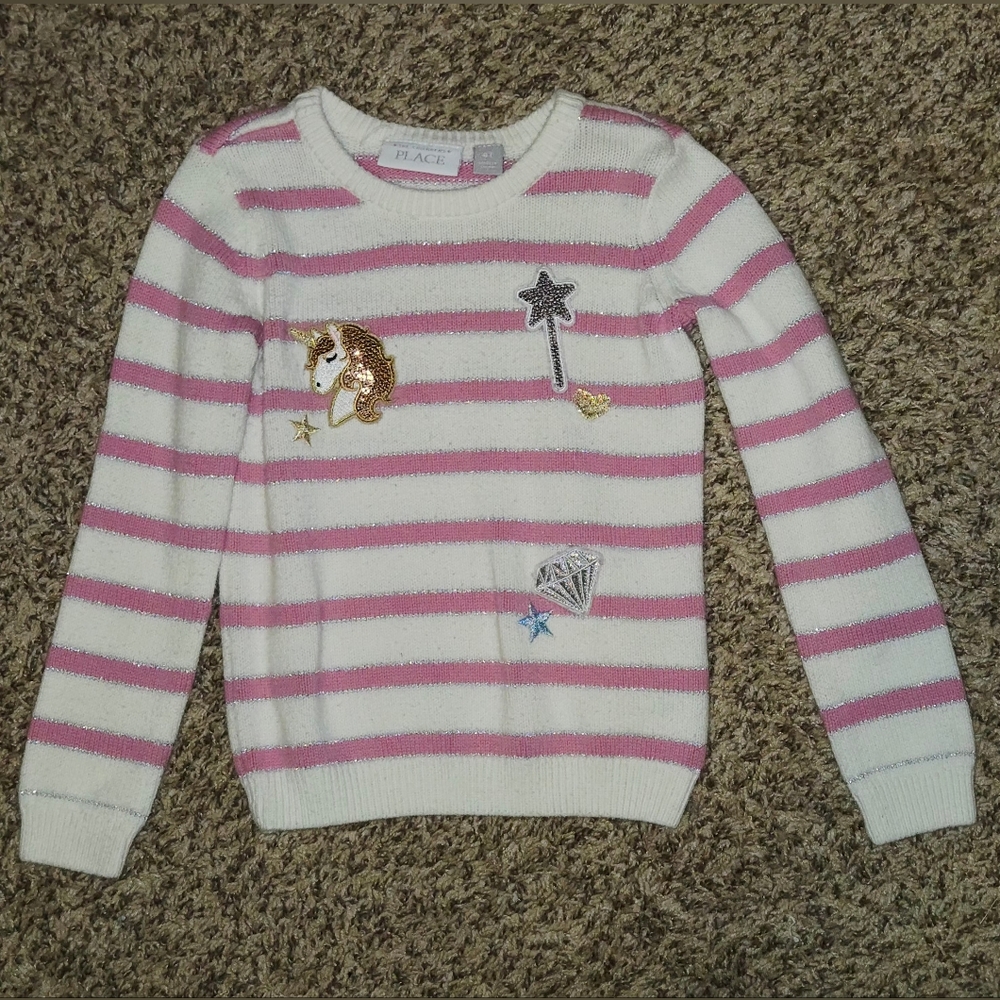 The Children's Place Unicorn & Wand Striped Sweater